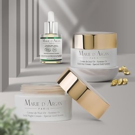 Marie d'Argan Kit Facial Antiedad 3 Piezas Con Oro 24K, Crema De Día Y Noche 50 g, Sérum Lifting 15 ml, Rutina Skincare Para Firmeza, Hidratación Y Luminosidad, Con Péptidos, Skincare