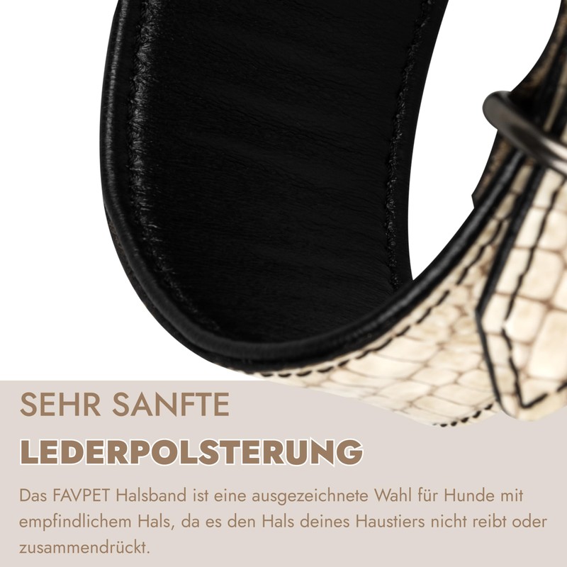 FAVPET Luxury Genuine Leather Greyhound Collar Wide with QR Code