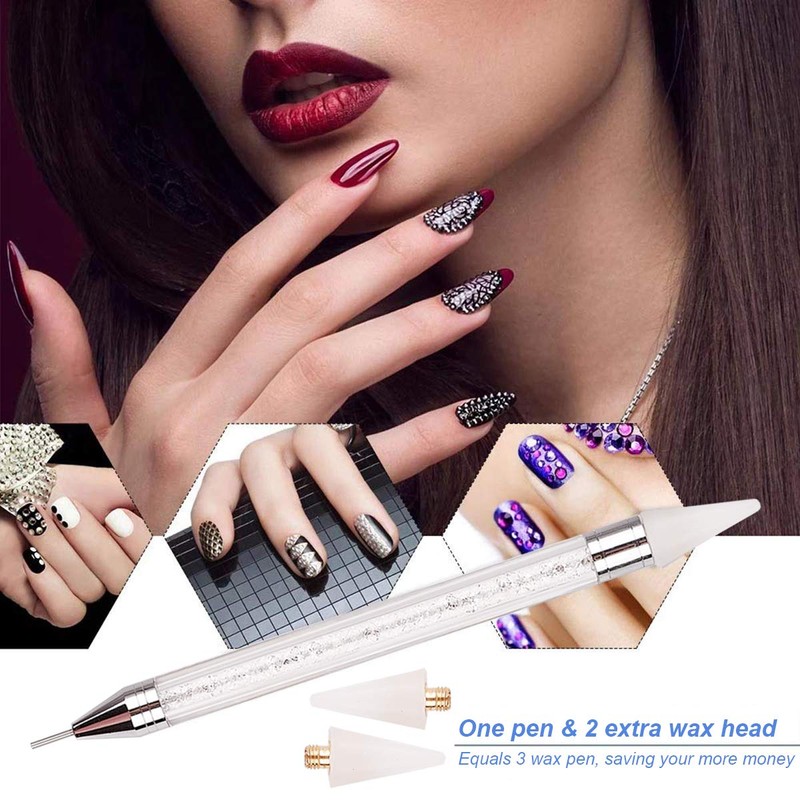 Dual-Ended Nail Rhinestone Picker Dotting Pen with Extra 2 Wax