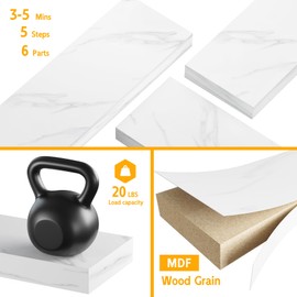 BAMEOS Floating Shelves, White Wall Mounted Wooden Shelves with Invisible Brackets Set of 3, Hanging Wall Shelves Decoration for Bedroom, Bathroom, Living Room and Kitchen