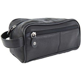 Primehide Soft Black Leather Mens Washbag Toiletry Bag 1450