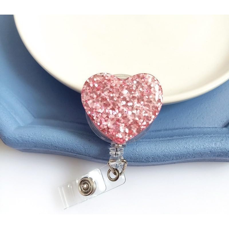 Heart Retractable Badge Holder, ID Card Clips, Badge Reel for