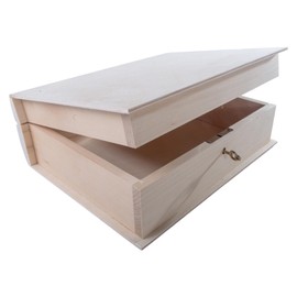 WooDeeDoo Wooden Key Lockable Book Shaped Box | 24 x 19 x 8 cm | Decorative Bookcase Accessories Holder Hiding Cover | Memory Trinket Hinged Jewellery Storage | Plain Wood For Craft