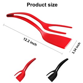 Egg flipper spatula tongs Set of 2 PCS - 2 in 1 Grip and Flip Spatula Tong, Non-Stick Multi-purpose Kitchen Gadgets for Quesadillas, Pancake, Sandwiches, Steak Home Kitchen Cooking Tool(Black,Red)