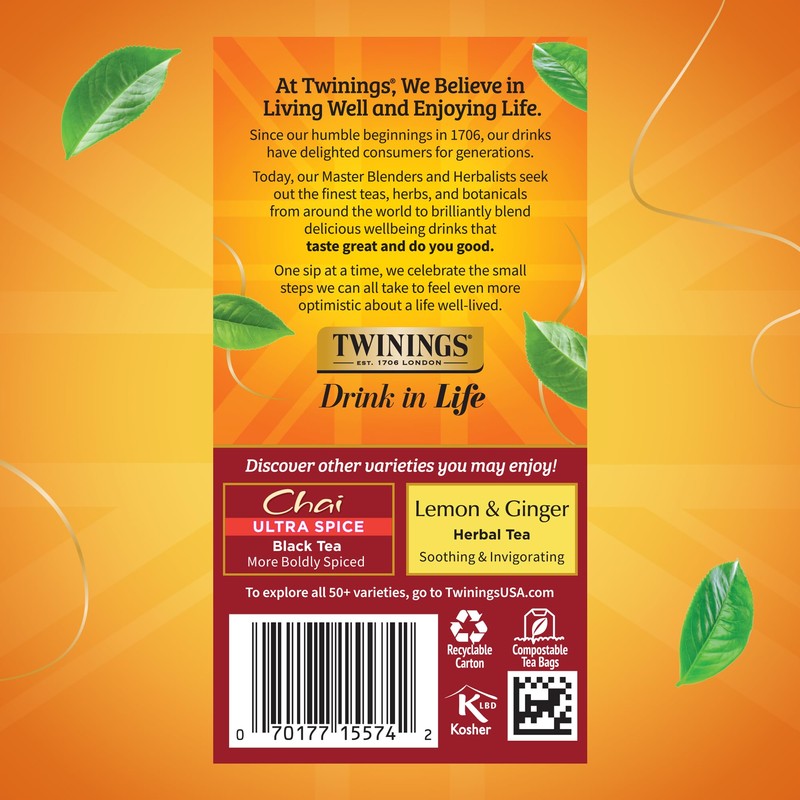Twinings Chai Black Tea Individually Wrapped Bags, 20 Count (Pack
