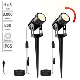 Luminea Accessories for Garden Light: 2-Piece Extension Set for Aluminium Garden Spotlights, 425 Lumens, 6 W (Lamp Ground Spike, Outdoor Spotlight Lighting Garden, Garden Light, Floor Lamp)
