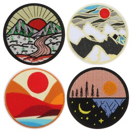 EXCEART 4pcs Sunrise Sunset Patch Embroidered Mountain Patch Funny Decorative Repair Applique Badge Iron On Sew On Emblem for DIY Clothes Dress Hat Jeans Embellishments