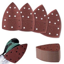 20Pcs Sanding Pads, 4 Types of Grit, Mouse Sanding Sheets Triangular with Hook and Loop, 4-Sheets Assorted 40/60/80/120 Grit Mouse Sander Pads,11 Holes Mouse Sanding Pads