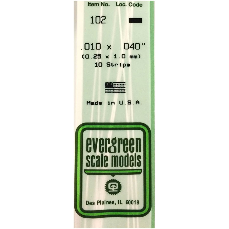 Evergreen 70EG102 Scale Model, Flat Rod, 0.01 x 0.04 inches