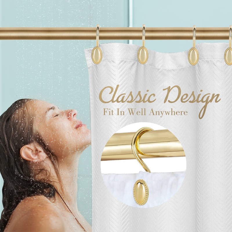 Gold Shower Curtain Hooks, Set of 12, Rust Resistant, Heavy