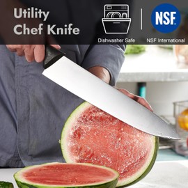 CURTA 12-inch Commercial-Grade Chef's Knife, NSF Listed, Ergonomic, Non-slip Black Handle, High Carbon 420 Stainless Steel Forged Blade Straight Edge, Dishwasher Safe, Rust Proof