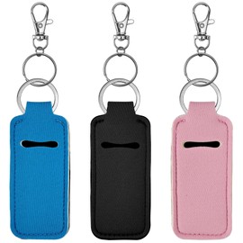 GZFCSL 3 Pack Chapstick Holder, Lip Balm Holder, Lip Gloss Key Chain, Chapstick Keychains Stocking Stuffers for Women (Blue/Pink/Black, 3 Pack)
