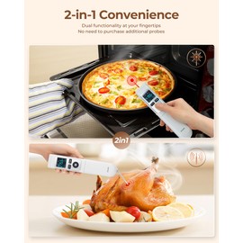 ERICKHILL Infrared Thermometer Gun, Heat Temp Temperature Gun with Meat Probe 2-in-1, Digital IR Laser Thermometer Gun for Cooking, Pizza Oven, Meat, Griddle, Grill, HVAC