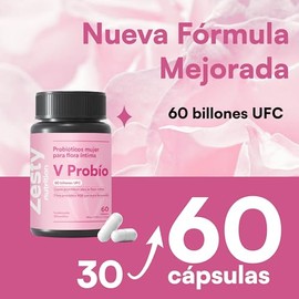 Zesty Nutrition V Probió  6 Cepas Probióticas con Fibra Prebiótica XOS  Apoyo Diario para el Equilibrio Femenino  Hecho en México  60 Cápsulas        