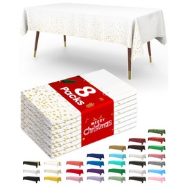 Pureegg Plastic Table Cloth Disposable - 8 Packs, Table Cloth for Retangle Table, 54"x108" Decorative Tablecloth for Parties, Picnics, Camping, Waterproof & Stain-Resistant, White and Gold