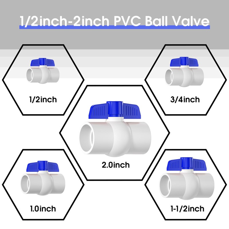 EPHECH 20PCS 1/2" PVC Ball Valve, SCH40 Slip PVC Water