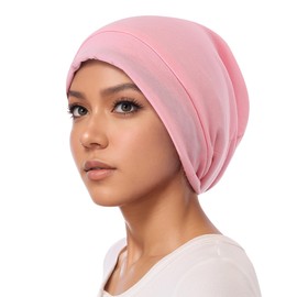 QFE Bonnet Sleeping Adjustable Headwear Natural Skull Cap Beanie Beanies for Women Black Satin Lined Summer Slouchy Silk Knit Hat Beenie Lightweight Cool Knitted Gifts Winter Funny, Pink