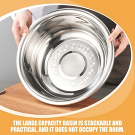 PRETYZOOM Thickened 304 Stainless Steel Basin for Kitchen, Multi-Functional 11.02 Inch Mixing Bowl for Vegetable Washing, Dough Kneading, and Salad Preparation