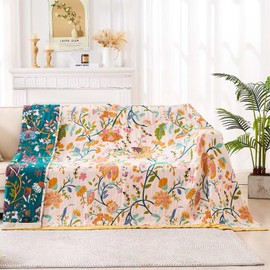 XIBLC - Manta bohemia para cama, 100 % algodón suave y rústico, manta de otoño, 50 x 60 pulgadas, color amarillo, estampado floral, decoración de granja, para todas las estaciones, colcha rústica