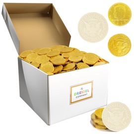 The Dreidel Company White Milk Chocolate Coins, Hanukkah Gelt, Half-Dollar Gold Foil Coins, Made with Premium Belgian Chocolate, Gluten-Free, Non-GMO, Kosher Certified Dairy (200-Pack)