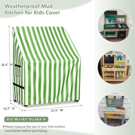Kids Outdoor Mud Kitchen Cover, Heavy Duty Waterproof & Anti-UV Dustproof Outdoor Wooden Play Kitchen Covers, 31.5" W x 15.7" D x 35.4" H, Cover Only(Green)