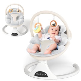 Electric Baby Swing with Remote Control - 5 Natural Motion Speeds, Detachable Seat Pad | Portable Infant Swing for Indoor/Outdoor Use (0-12M, 27lbs) (Beige)
