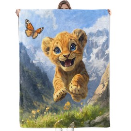 Bidesk - Manta de franela adorable de león, suave, acogedora, ligera, mullida y cálida, perfecta para sofá, cama, viajes y uso al aire última intervensión, para hombres, mujeres, adultos y niños de 60