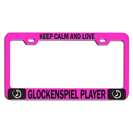 Custom Brother - Keep Calm and Love Glockenspiel Player Pink Steel Auto SUV License Plate Frame License Tag Holder, O96