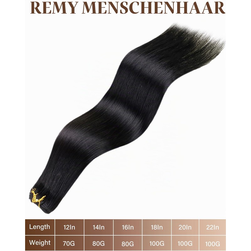Hetto Weft Real Hair Extensions, Black, 50 cm, 100 g