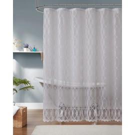 LinenZone Geometric Lace Shower Curtain. (Giselle Shower 72 x 84 White)