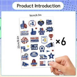 Blue Brown Team Spirit Tattoos - Gameza 144PCS Football Brown Blue Spirit Week Party Favors Supplies, Glitter Football Team Temporary Tattoo Stickers for School Cheerleading Sport Games Accessories