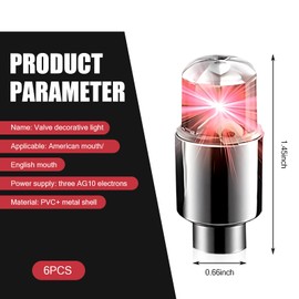 MLY 6 PCS LED Tire Valve Caps, Waterproof Wheel Tire Valve Lights, Wheel Rim Accent Lighting with Night Safety Mode & Style-Enhancing Glow Technology, Universal for Cars/Trucks/SUVs/Motorcycles (Red)