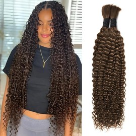Brbeawor Human Braiding Hair for Boho Braids #4 22 Inch Curly Human Hair for Boho Braids 2 Bundles 100g Boho Hair for Braiding 100% Deep Wave Bulk Human Hair for Boho Knotless (#4,22inch)