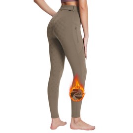 BALEAF Women's Horse Riding Leggings Fleece Lined Jodhpurs Equestrian Silicon Full Seat Breeches Tights with Pockets Brown L