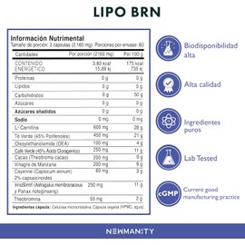 NEWMANITY Digestive Lipo BRN con Theobromina, Oleoylethanolamida e InnoSlim - 180 Cpsulas con L Carnitina, Caf Verde, Vinagre de Manzana -...         