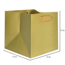 IN-JOOYAA Gold Square Gift Bags Extra Large Square Bottom Paper Bags Party Favor Bag with Rope Handle 1 Pcs (12 x 12 x 12 inch, Gold)
