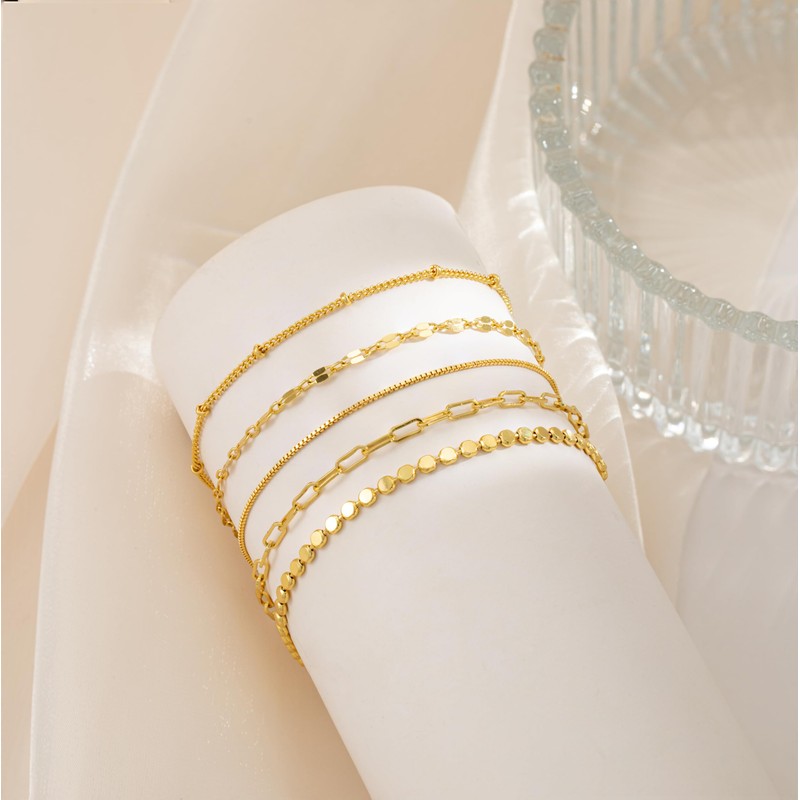 NECOCY Dainty Gold Bracelets for Women 14K Real Gold Plated