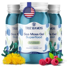 TrueSeaMoss Sea Moss Gel – Made in USA – Wildcrafted Seamoss, Fresh Fruits & Sea Vegetables – Blue Spirulina, Pack of 3 (Labels may Vary)