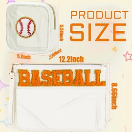 BuyCard 2 Pcs Chenille Letter Patch Clear Travel Bags, Preppy PVC&Nylon Makeup Bag with Zipper, Waterproof Clear Travel Toiletry Bag Storage Bag for Women Girls, Beige-BASEBALL, Preppy