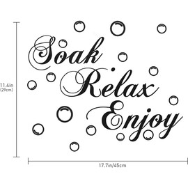 Black Bathroom Wall Decals Soak Relax Enjoy Stickers,Wall Art Decal Quotes Stickers,Beautiful Art Words Decor for Home Bedroom Living Room Wall Stickers for Murals Room Decor (17.7x11.4 inch)