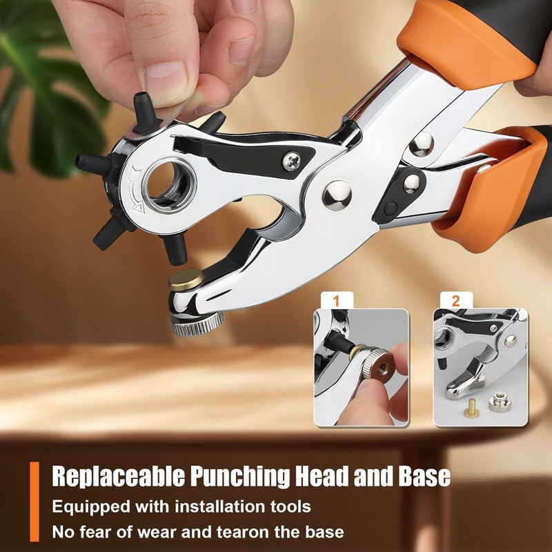 Heavy Duty Revolving Punch Plier Kit, Diyife Leather Hole Punch