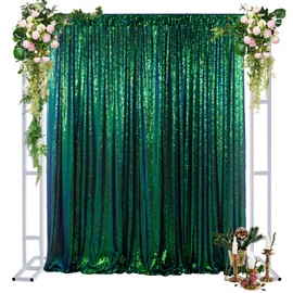 DUOBAO Sequin Backdrop Curtain 4FTx7FT Colorful Green Glitter Sequin Backdrop Wedding Ceremony Backdrop Sequin Shimmer Wall Background Baby Shower Background (4FTx7FT, Colorful Green)