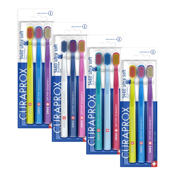 Curaprox CS5460 Ultra Soft Swiss Toothbrushes - Best Toothbrush With Soft Bristles For Adult Men And Women With Sensitive Teeth And Gums - 12 Toothbrushes (4 x Pack of 3)
