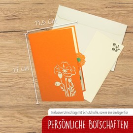 LINPOPUP® Pop-Up Card Flower - Poppy - Birthday Card - 3D Flower Card for Wife, Mother, Girlfriend as Birthday Card, Get Soon, Mother's Day Card, Thank You, Good Luck, Poppy Flower, N354