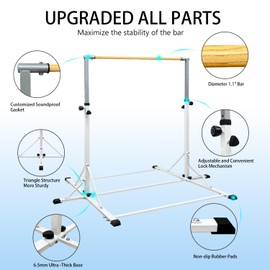 86 York Gymnastics Bar for Kids Ages 3-20, 5FT Base Length, 42" to 63" Adjustable Height, Horizontal Bar, Kip Bar for Gymnast, Gymnastic Training Equipment for Home, Gym Center (Gym Bar, White)