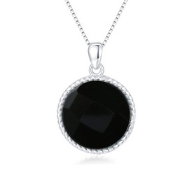 DOLIOX 925 Sterling Silver Onyx Pendant Necklace, Genuine Round December Birthstone Necklace Vintage Jewelry Gift for Women