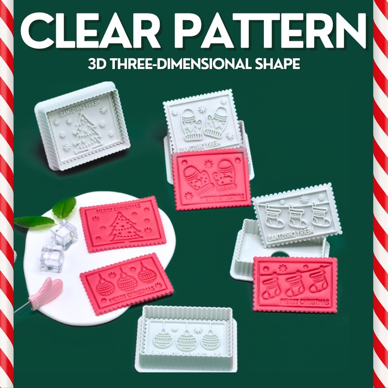 Orapink Christmas Cookie Cutters, 4-Piece 3D Merry Christmas Plastic Cookie