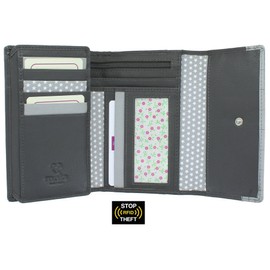 Mala Leather Midnight Collection Leather Tri Fold Purse RFID Blocking 3535_35 Grey
