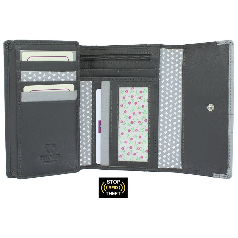 Mala Leather Midnight Collection Leather Tri Fold Purse RFID Blocking