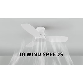 Carro 44 Inch Flush Mount Ceiling Fan without Lights, White Ceiling Fan with Remote Low Profile, 10-Speed Reversible DC Motor, 3 Dual Finish Blades, Indoor for Bedroom